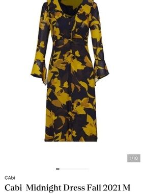 CAbi Black and Yellow Floral Long-Sleeve Midi Dress
